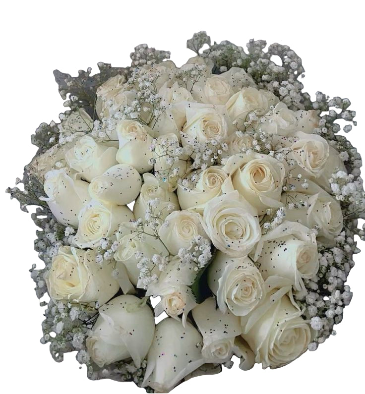 White Rose Bouquet Bunch with Gyp