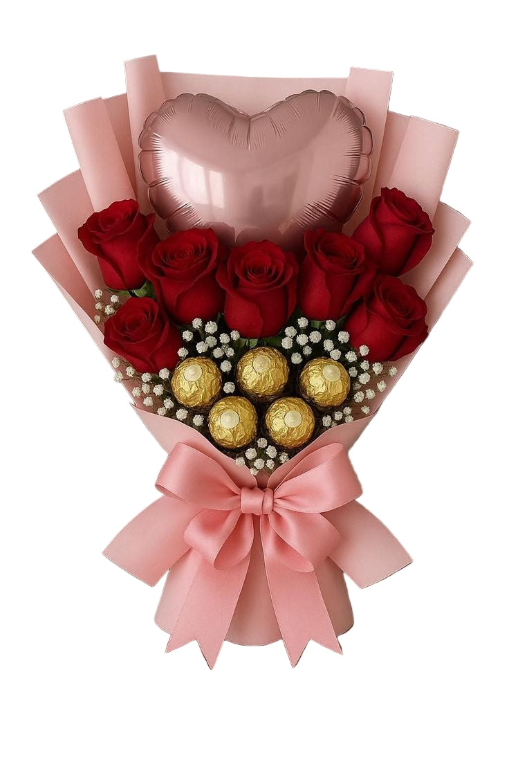 Red Roses and Chocolate Bouquet