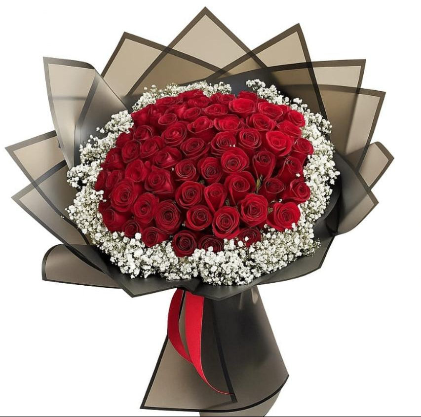 Red Rose Bouquet Mega Bunch with GYP